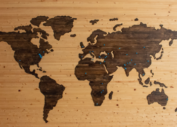 Map of the world on a wooden background