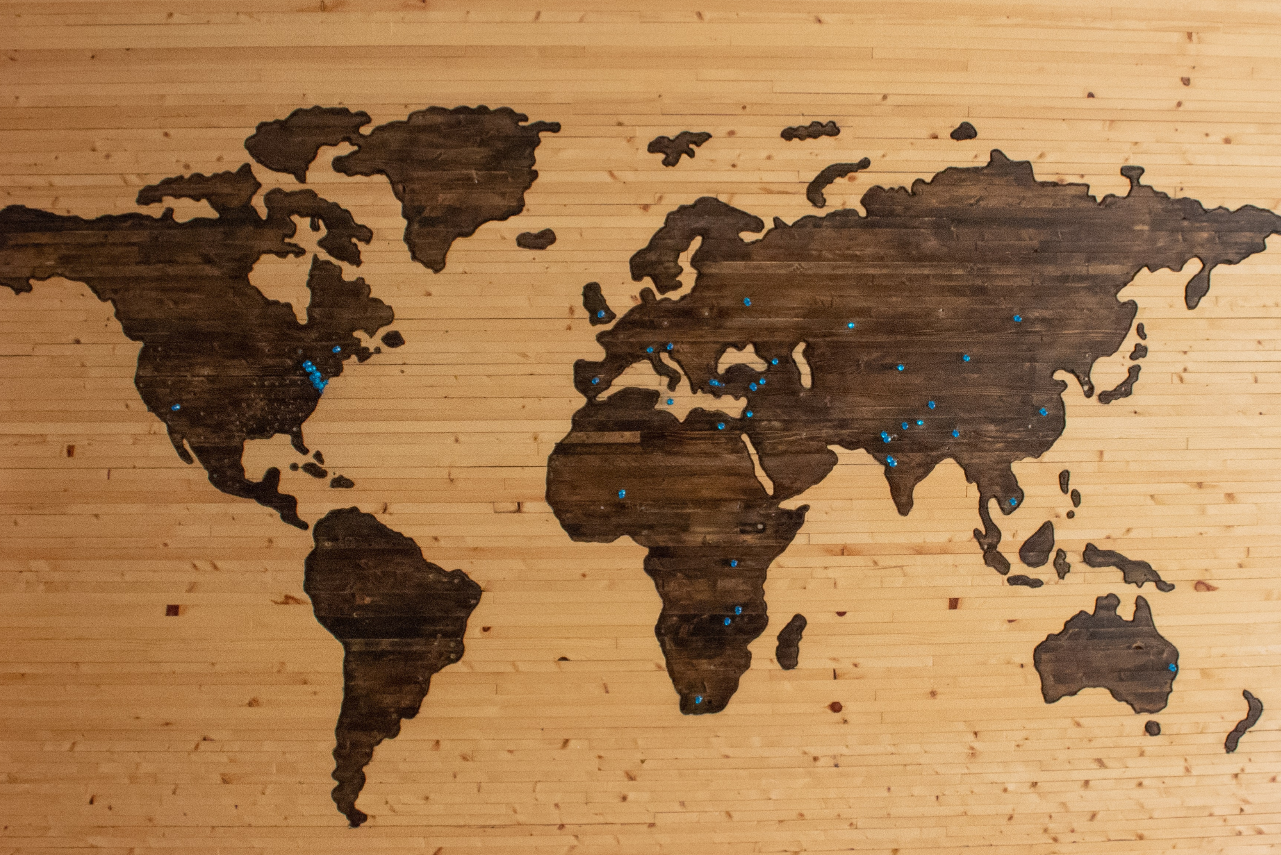 Map of the world on a wooden background