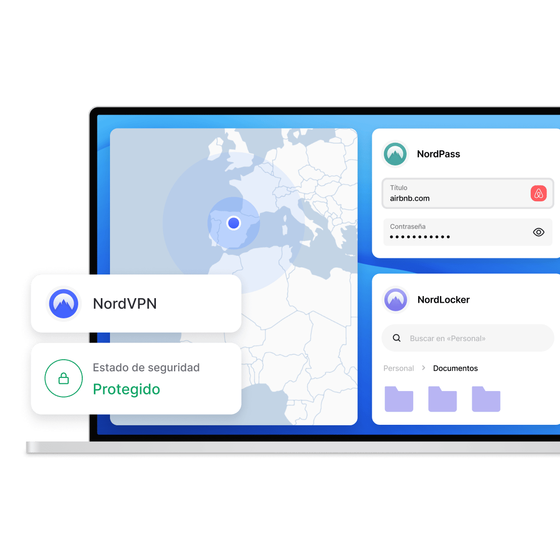 Protección de dispositivo digital con productos de Nord Security: NordVPN, NordPass, NordLocker