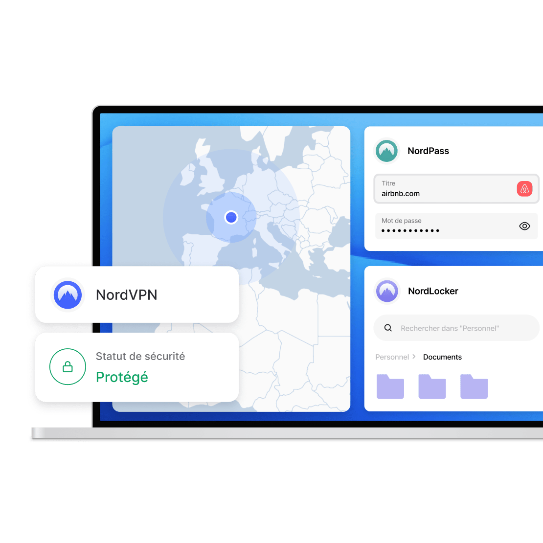 Protection d'un appareil numérique avec les produits Nord Security : NordVPN, NordPass, NordLocker